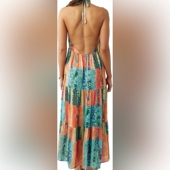 O'Neill Jennifer Dress - Multi Colored Blue and Orange Halter Sundress NWT XS - Picture 3 of 9